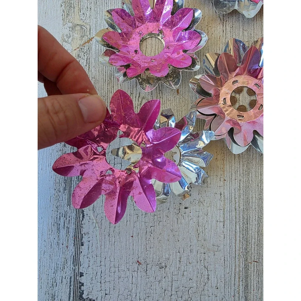 Vintage pink reflector foil ornament Xmas decor